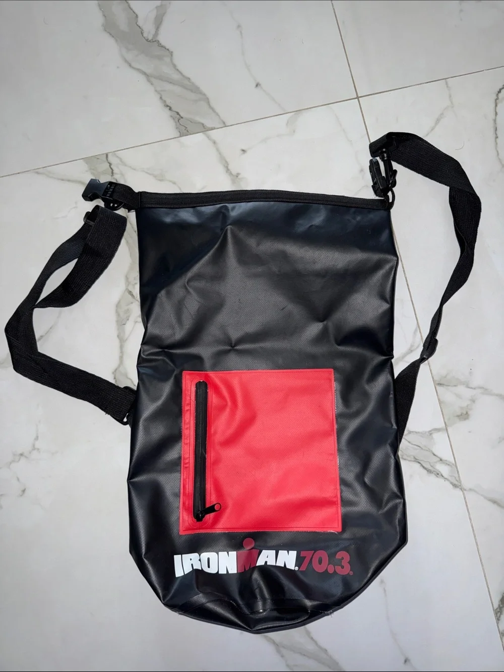 IRONMAN 70.3 Black and Red Roll-Top Crossbody Bag